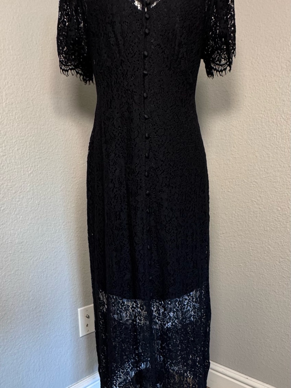 GAP NWT Black Lace Sheer VNeck Midi Dress Removable Cami,Witchy, Whimsiegoth - Picture 2 of 11